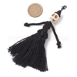 Хеллоуин хлопковые нитки кисточка и синтетический бирюзовый череп подвеска украшения&nbsp;HJEW-JM03757-01