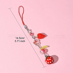 ガラス＆樹脂製携帯ストラップ  苺  ファイヤーブリック  14.5cm&nbsp;HJEW-FS00009-01