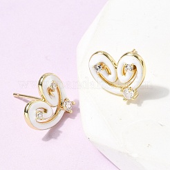 Серьга-гвоздик в форме сердца из латуни с микропаве из кубического циркония&nbsp;EJEW-H180-15G-01