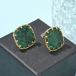 Orecchini a bottone quadrati turchesi in acciaio inossidabile 304 per donna&nbsp;EJEW-R010-01G-04