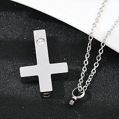 304 нержавеющая сталь паве прозрачный кубический цирконий крест подвеска урна для праха домашних животных ожерелья&nbsp;LS-NJEW-S455-07P