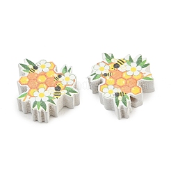 プリントポプラウッドビーズ  花  17x19.5x6mm  穴：3mm&nbsp;WOOD-Z008-01L