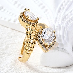 Латунные микропаве кубические цирконии регулируемые открытые манжеты кольца RJEW-D313-14G