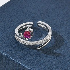 Bagues ouvertes en laiton avec micro pavé de zircones cubiques pour femmes&nbsp;RJEW-L343-05P-01