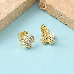 Серьги-гвоздики из латуни с микропаве и прозрачным кубическим цирконием&nbsp;EJEW-Z144-18G