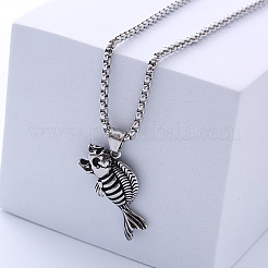 Винтажные панк-ожерелья с подвеской в виде скелета рыбы из нержавеющей стали 304 для уличной хип-хоп одежды PZ9152