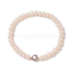 Женские эластичные браслеты из натурального пресноводного жемчуга и стеклянных бусин&nbsp;BJEW-JB13082