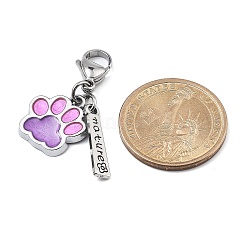 犬の足跡合金エナメルペンダント装飾  316 外科用ステンレススチール製ロブスター クロー クラスプ チャーム バッグ飾り用  ミックスカラー  40mm&nbsp;HJEW-JM02495