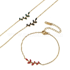 Bracciali a maglie a foglia in acciaio inossidabile 304 con strass&nbsp;SA-CBA5F76-03G