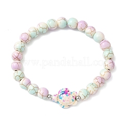 6 bracciale elastico con perline sintetiche rotonde e tartaruga color turchese&nbsp;BJEW-JB12340