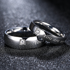バレンタインデーのギフト、女性用刻印入りステンレススチールカップルリング  ステンレス鋼色  サイズ8  18.1mm&nbsp;RJEW-BB16383-8P