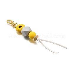 Decorazioni pendenti con perline di legno naturale e silicone di girasole&nbsp;HJEW-JM03080-01