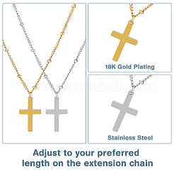 2 шт. 2-х цветное ожерелье с подвеской-крестом из нержавеющей стали 304 с цепочками-спутниками&nbsp;NJEW-FI0001-48