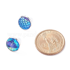 マーメイドスケールフラットラウンドスタッドピアス  女性のための真鍮のアクセサリー  ミックスカラー  15.5x13.5mm  ピン：0.7mm&nbsp;EJEW-JE04798