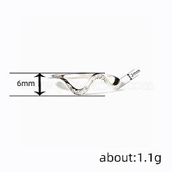 波型の真鍮マイクロパヴェクリアキュービックジルコニア指輪  プラチナ  6mm  usサイズ8（18.1mm）&nbsp;FS-WG385C2-03