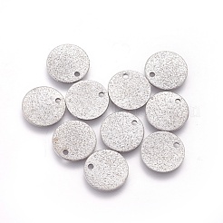 変色しない304ステンレススチールチャーム  テクスチャ  でこぼこのフラットラウンド  ステンレス鋼色  12x0.8mm  穴：1.4mm&nbsp;STAS-E455-02P-12mm