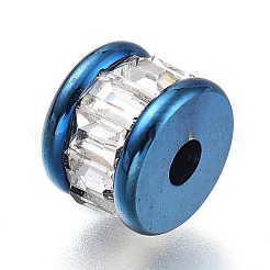 304ステンレススチールビーズ  クリスタルラインストーン付き  コラム  ブルー  8x6mm  穴：2mm&nbsp;STAS-O129-01BL