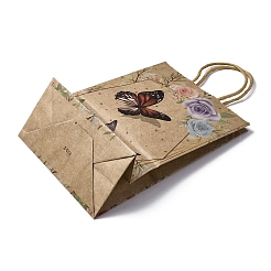 Бумажные пакеты из крафт-бумаги с узором «цветок-бабочка»&nbsp;CARB-F012-03B