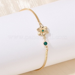 Braccialetti in ottone con micro pavé di zirconi cubici e maglie a forma di fiore per il compleanno&nbsp;BJEW-U031-01G-05