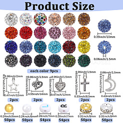 DIYファインディングキット  ポリマークレイラインストーンビーズを含む  合金ペンダント  CCBプラスチック、ABSプラスチック、アクリル、真鍮のラインストーンビーズ  ミックスカラー  10mm  穴：1.5mm&nbsp;DIY-PA0001-88
