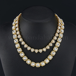 2 шт. 2 стиля цинковый сплав паве квадрат/сердце прозрачное стекло теннисные ожерелья для женщин&nbsp;NJEW-SP0001-08G