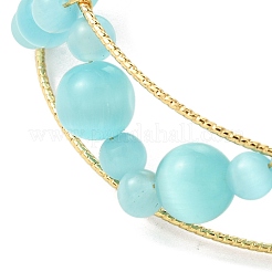 Braccialetti da donna in ottone con perline cat eye rotonde color azzurro cielo&nbsp;BJEW-JB10741