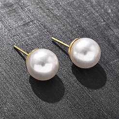 Orecchini a bottone in ottone con perle imitazione abs&nbsp;EJEW-B132-01C-G
