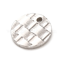 304ステンレスペンダント  チェック柄のフラットラウンドいチャーム  ステンレス鋼色  9x1mm  穴：1mm&nbsp;STAS-Z197-01G-04