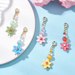 5 шт. подвеска-лэмпворк ручной работы с цветком и кошачьим глазом HJEW-TA00428