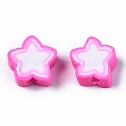 手作り樹脂粘土ビーズ  スター  濃いピンク  8.5~11x9~11x4mm  穴：1.6mm&nbsp;CLAY-N011-015F