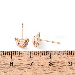 Серьги-гвоздики из латуни с микропаве из кубических цирконий в форме кошки&nbsp;EJEW-L278-11G