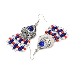 Серьги-люстры из сплава стеклянных бусин в форме слезы EJEW-JE06509