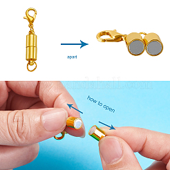 真鍮製マグネットクラスプコンバーター  真鍮カニカンとリング付き  コラム  ゴールドカラー  38.5x6mm  穴：4.5mm&nbsp;KK-TAC0001-01G