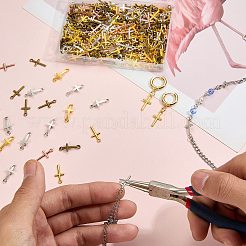2スタイルの合金ペンダントとリンクコネクタチャーム350個。  クロスチャーム  ミックスカラー  18.5x9x1.5mm  穴：1.8mm&nbsp;FIND-SZ0003-88