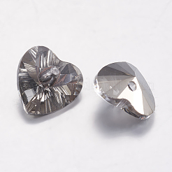 カット加工ガラスラインストーンチャーム  模造オーストリアのクリスタル  ハート  ブラックダイヤモンド  12x12x6mm  穴：1.2mm&nbsp;RGLA-F054-12x12-215