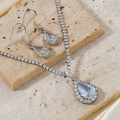 Комплекты из латунных серег-капель и ожерелий с подвесками из горного хрусталя для женщин&nbsp;AT5117-1