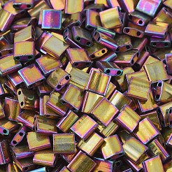 MIYUKIティラビーズ  日本製シードビーズ  2穴  （TL188)メタリックパープルゴールドアイリス  5x5x1.9mm  穴：0.8mm  約590個/50g&nbsp;SEED-X0054-TL0188