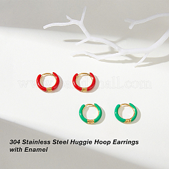 2 пара 2-цветных двухцветных массивных серег-колец из нержавеющей стали 304 с эмалью для женщин&nbsp;EJEW-DC0001-38C