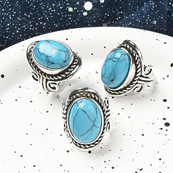 Verstellbare Ringe aus synthetischem Türkis&nbsp;RJEW-I108-01AS-15