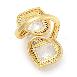 Кольцо-манжета с открытым сердечком из латуни с микро-паве и цирконием для женщин&nbsp;RJEW-C082-16G