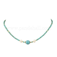 Colliers de perles rondes en pierres précieuses naturelles et synthétiques mélangées et en perles de culture d'eau douce naturelles&nbsp;NJEW-JN06554