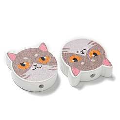 プリントウッドビーズ  猫の形  ロージーブラウン  18~18.5x19.5~20x5.5~6.5mm  穴：2~2.5mm&nbsp;WOOD-G022-27H