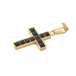 304ステンレスペンダント  クロスチャーム  ガラスと  ブラック  30x19x3mm  穴：8.5x5mm&nbsp;STAS-G346-29G-04