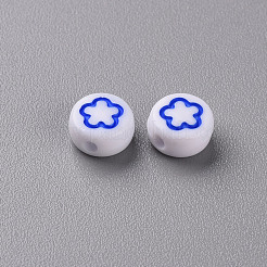 白い不透明なアクリルビーズ  ハート＆フラワー＆ムーン＆スターのフラットラウンド  ブルー  7x4mm  穴：1.6mm&nbsp;MACR-N008-41A