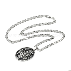 Ожерелья из нержавеющей стали Religion 201 с черной эмалью и подвеской в виде Девы Марии&nbsp;NJEW-C104-02B