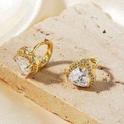 Модные латунные серьги-кольца в форме сердца из прозрачного кубического циркония JH8466-1