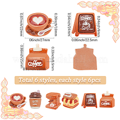 36 pz 6 stili tema caffè cabochon decoden in resina opaca&nbsp;RESI-SC0006-08