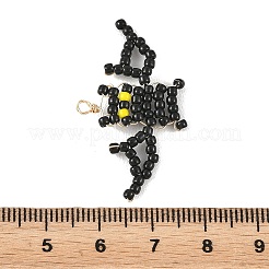 ハロウィン 東宝ガラスシードビーズペンダント  銅線で  ブラック  バットチャーム  21x35x2mm  穴：2mm&nbsp;PALLOY-MZ01386-03