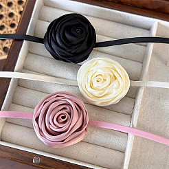 1pc stoff französisch rose blume anhänger pu leder halsband frauen halsketten&nbsp;NJEW-CL0001-06C
