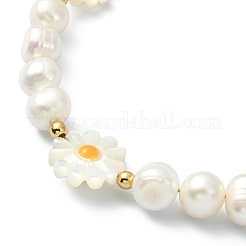 Braccialetti da donna con fiori di perle naturali e perline di conchiglia&nbsp;BJEW-TA00420